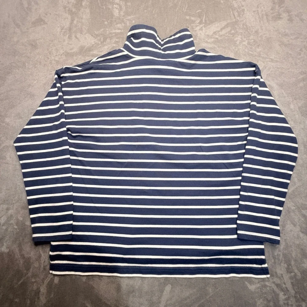 L.L.Bean Womens Heritage Mariner Top L Petite Funnel Neck Stripe Cotton Nautical